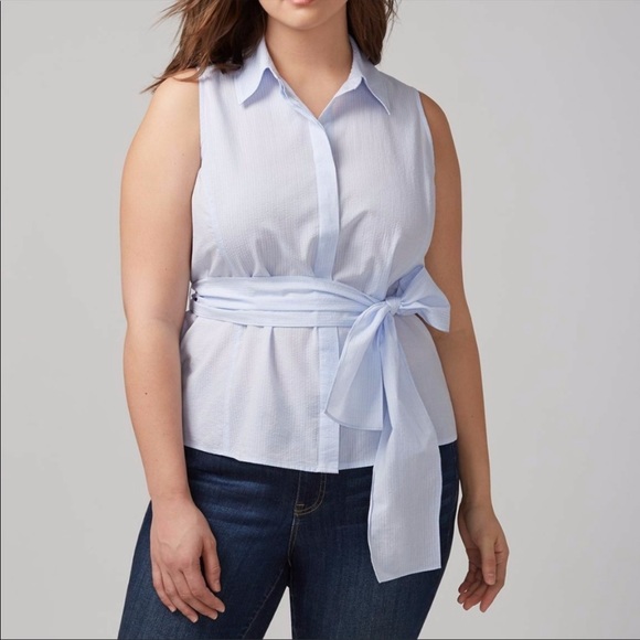 Lane Bryant Tops - Lane Bryant top blouse sleeveless tie blue